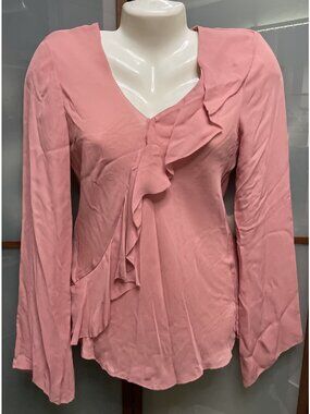 Studio M Vintage Y2K Medium Pink Chiffon Silk Ruffle Angel Sleeve Blouse Fairy
